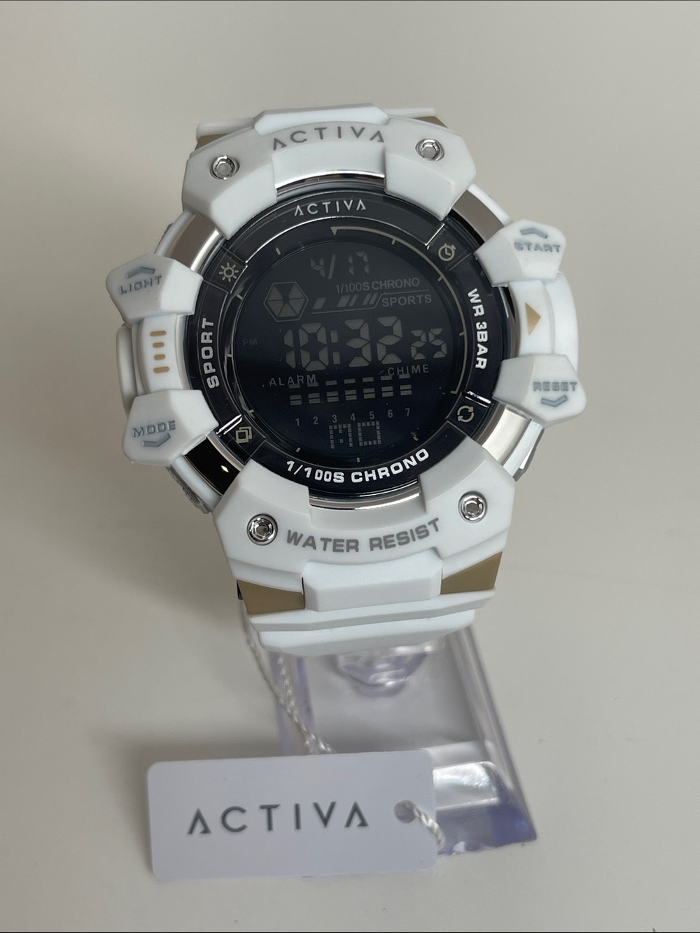 Activa White and Silver Digital Sports Watch with Chronograph ACW8050-002